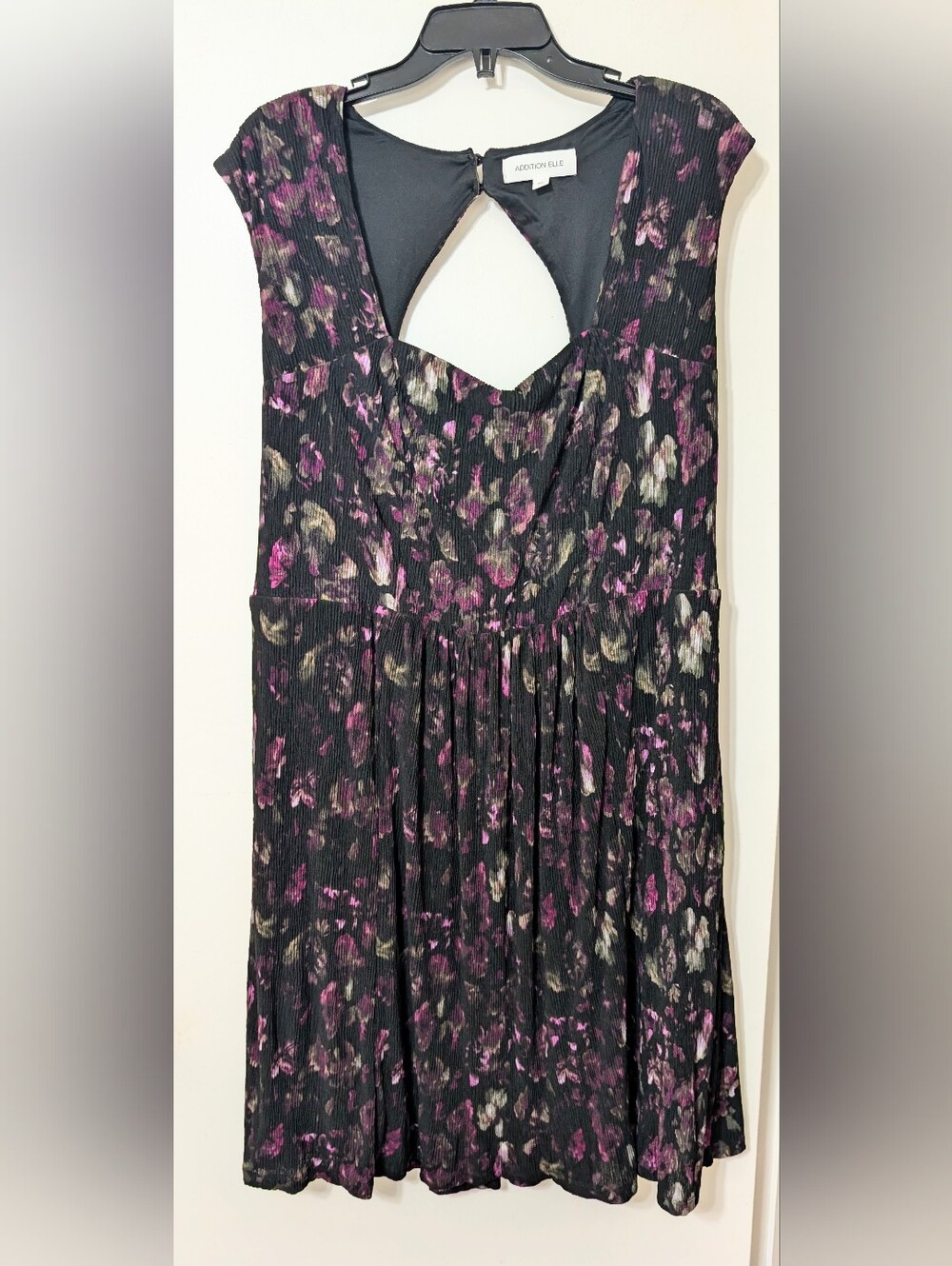 Addition Elle Black Tunic with Purple & Cream Floral Print